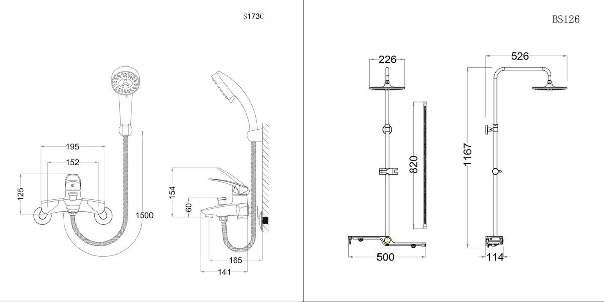 Bộ sen cây tắm đứng nóng lạnh Caesar BS126+S173C