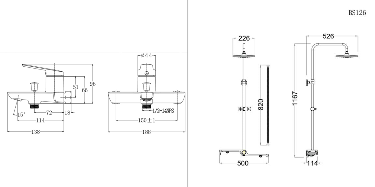 Bộ sen cây tắm đứng nóng lạnh Caesar BS126+S203C