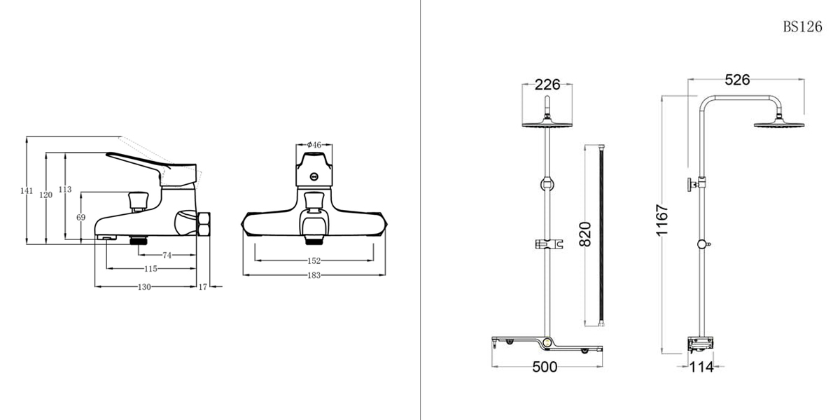 Bộ sen cây tắm đứng nóng lạnh Caesar BS126+S333C