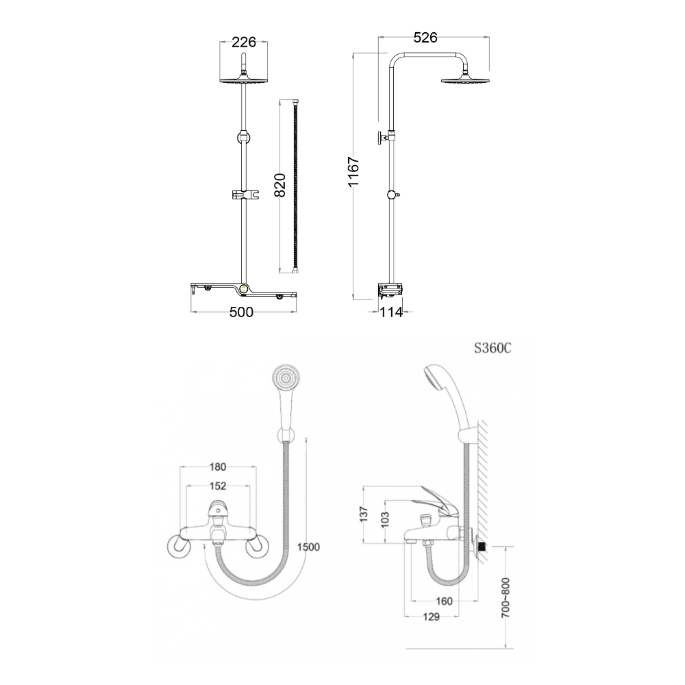 Bộ sen cây tắm đứng nóng lạnh Caesar BS126+S360C
