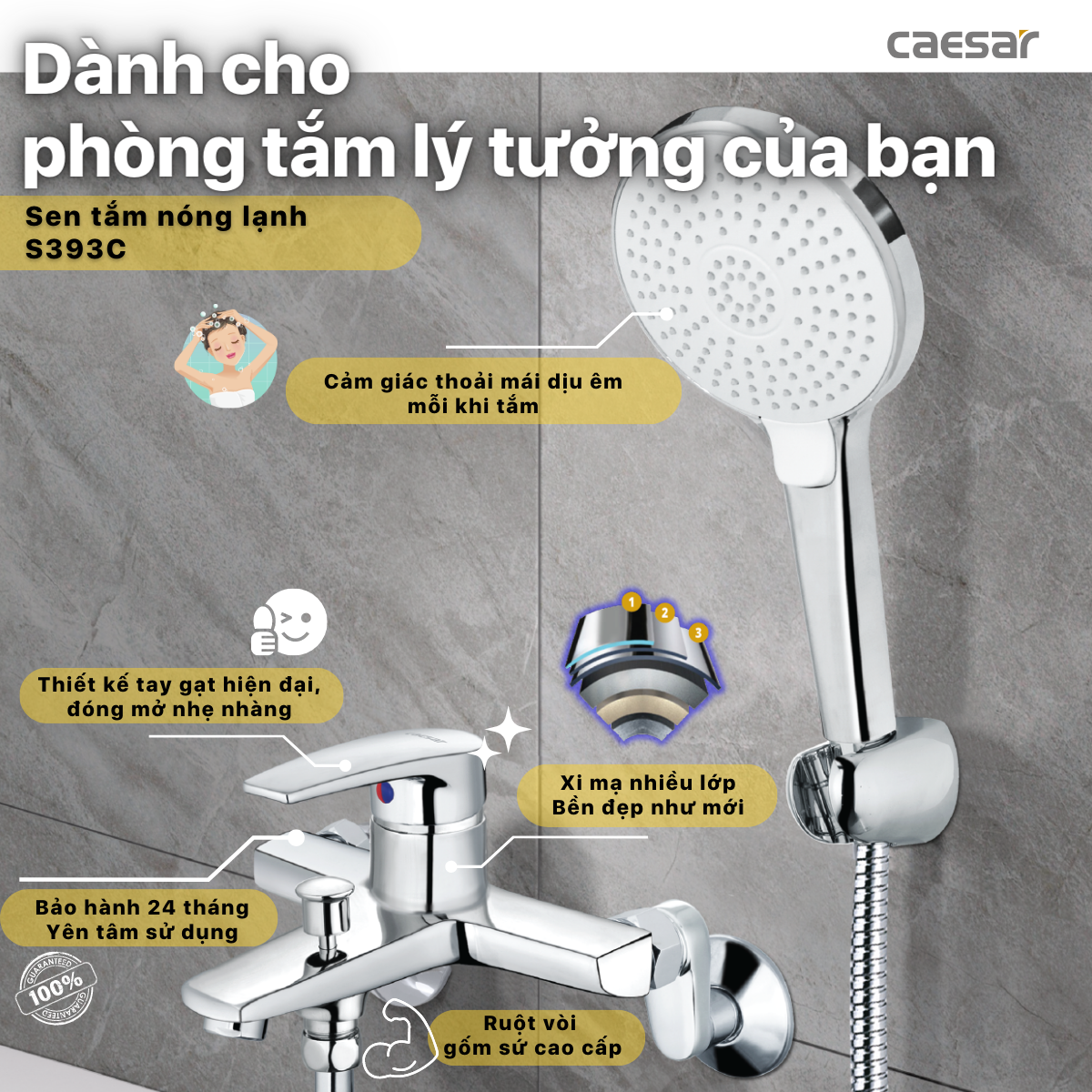 Bộ sen cây tắm đứng nóng lạnh Caesar BS126+S393C