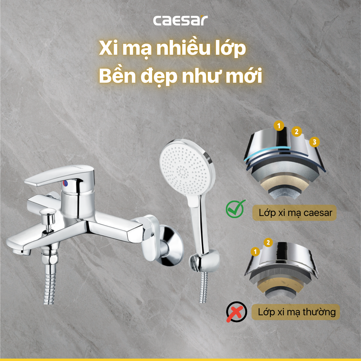 Bộ sen cây tắm đứng nóng lạnh Caesar BS126+S393C
