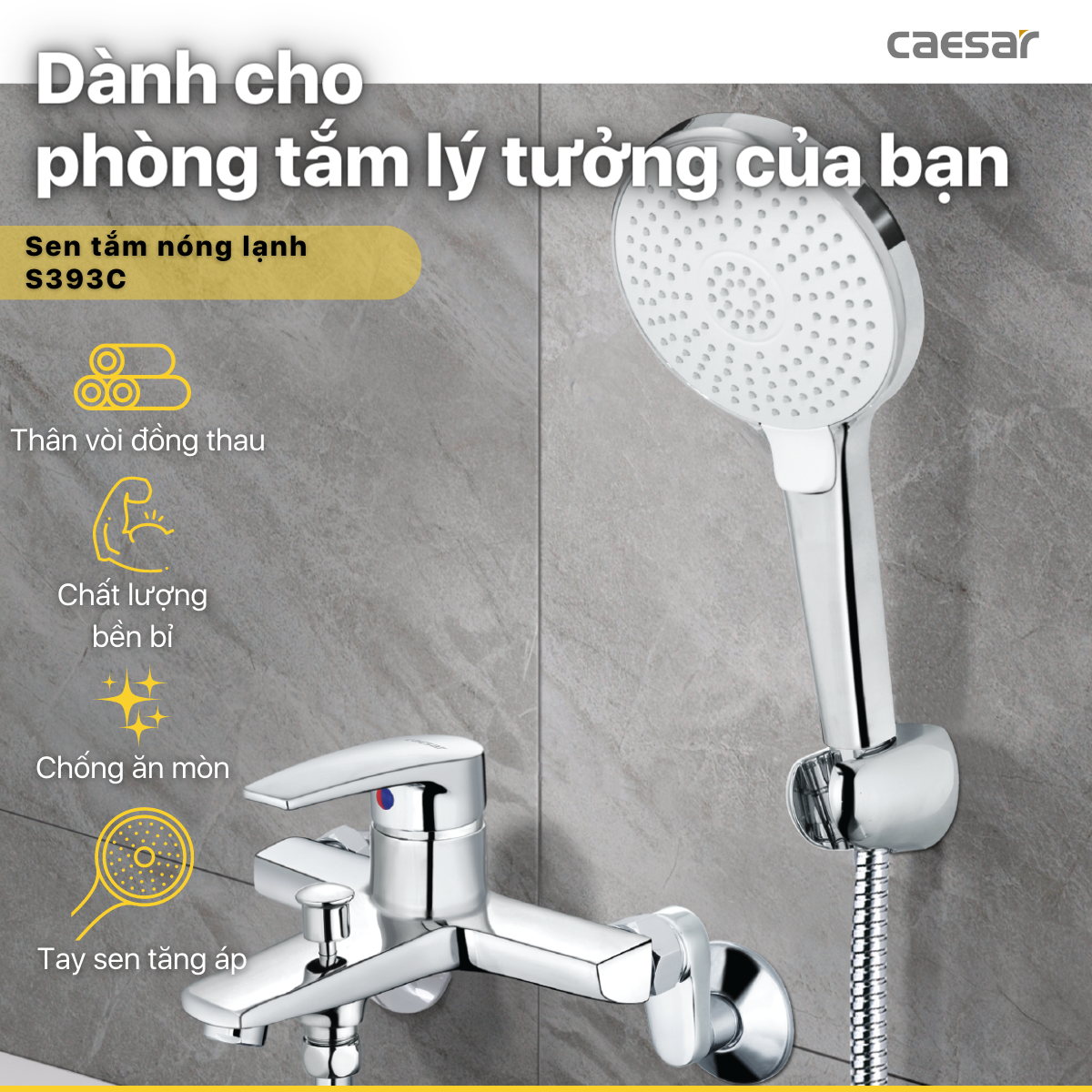 Bộ sen cây tắm đứng nóng lạnh Caesar BS126+S393C