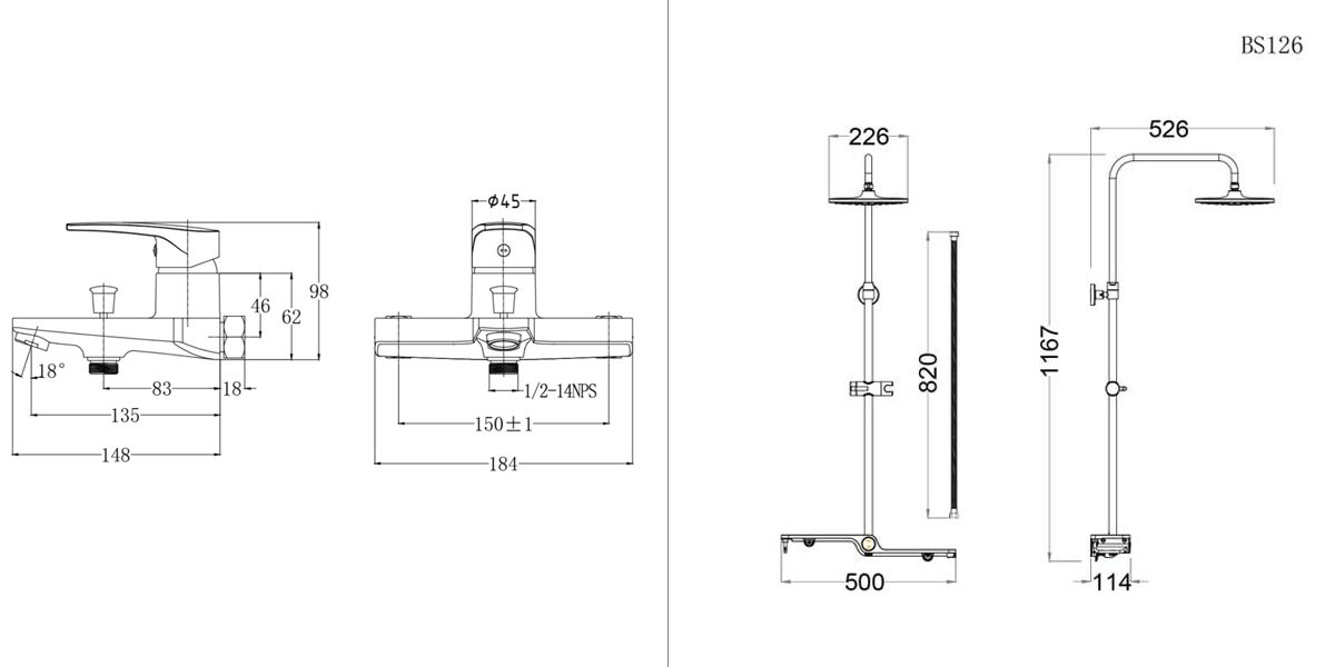 Bộ sen cây tắm đứng nóng lạnh Caesar BS126+S393C