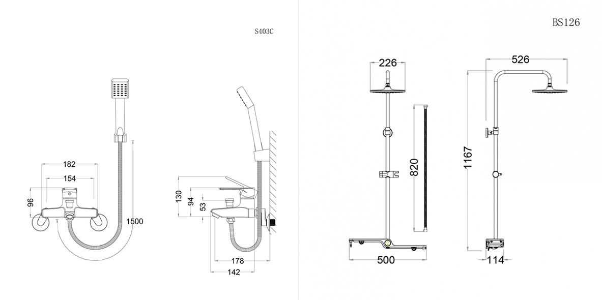Bộ sen cây tắm đứng nóng lạnh Caesar BS126+S403C