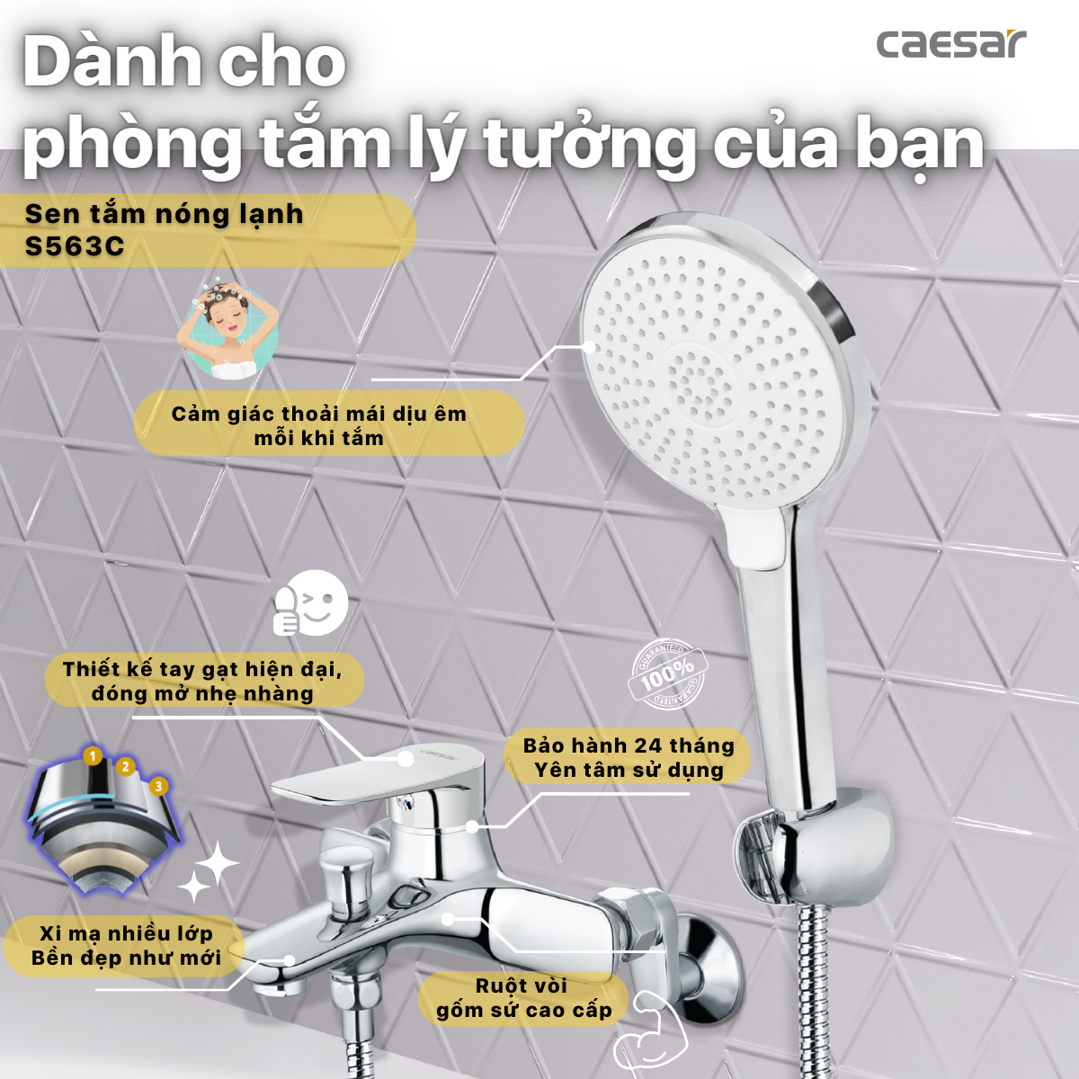 Bộ sen cây tắm đứng nóng lạnh Caesar BS126+S563C