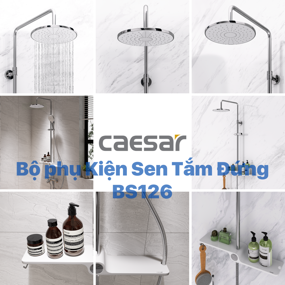 Bộ sen cây tắm đứng nóng lạnh Caesar BS126+S563C