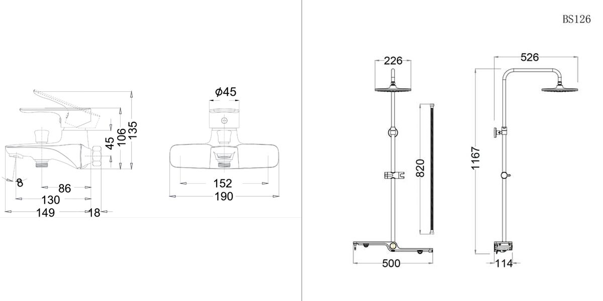 Bộ sen cây tắm đứng nóng lạnh Caesar BS126+S563C