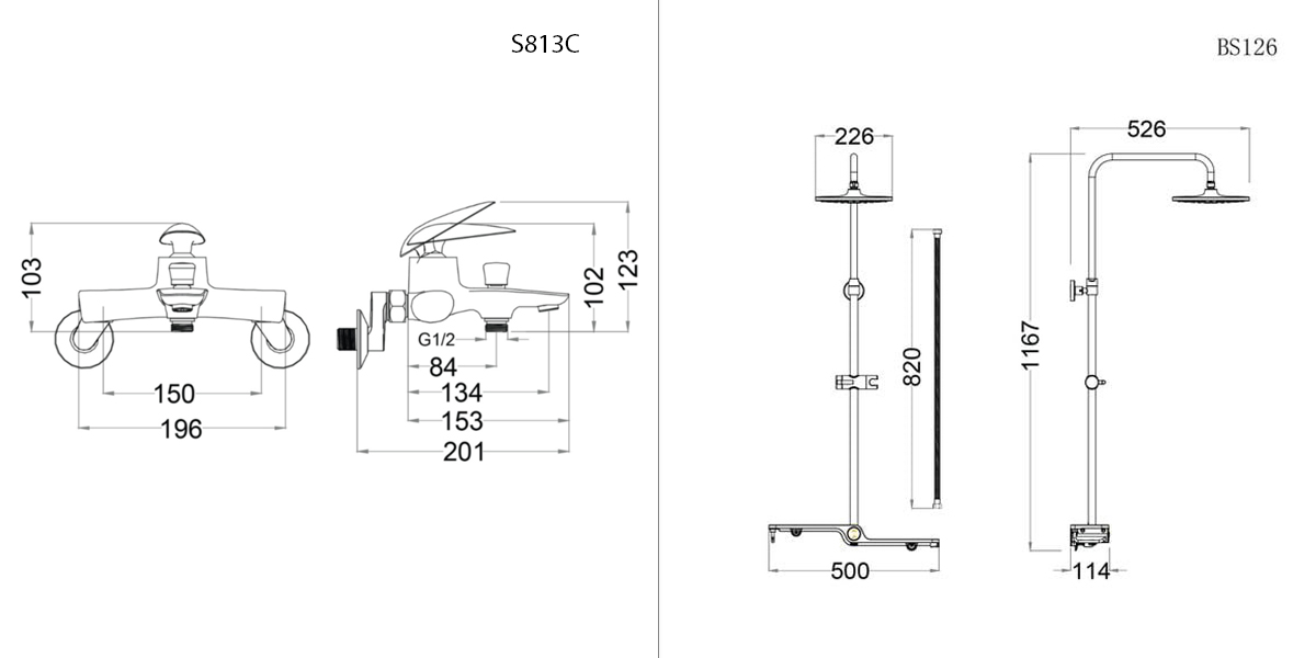 Bộ sen cây tắm đứng nóng lạnh Caesar BS126+S813C