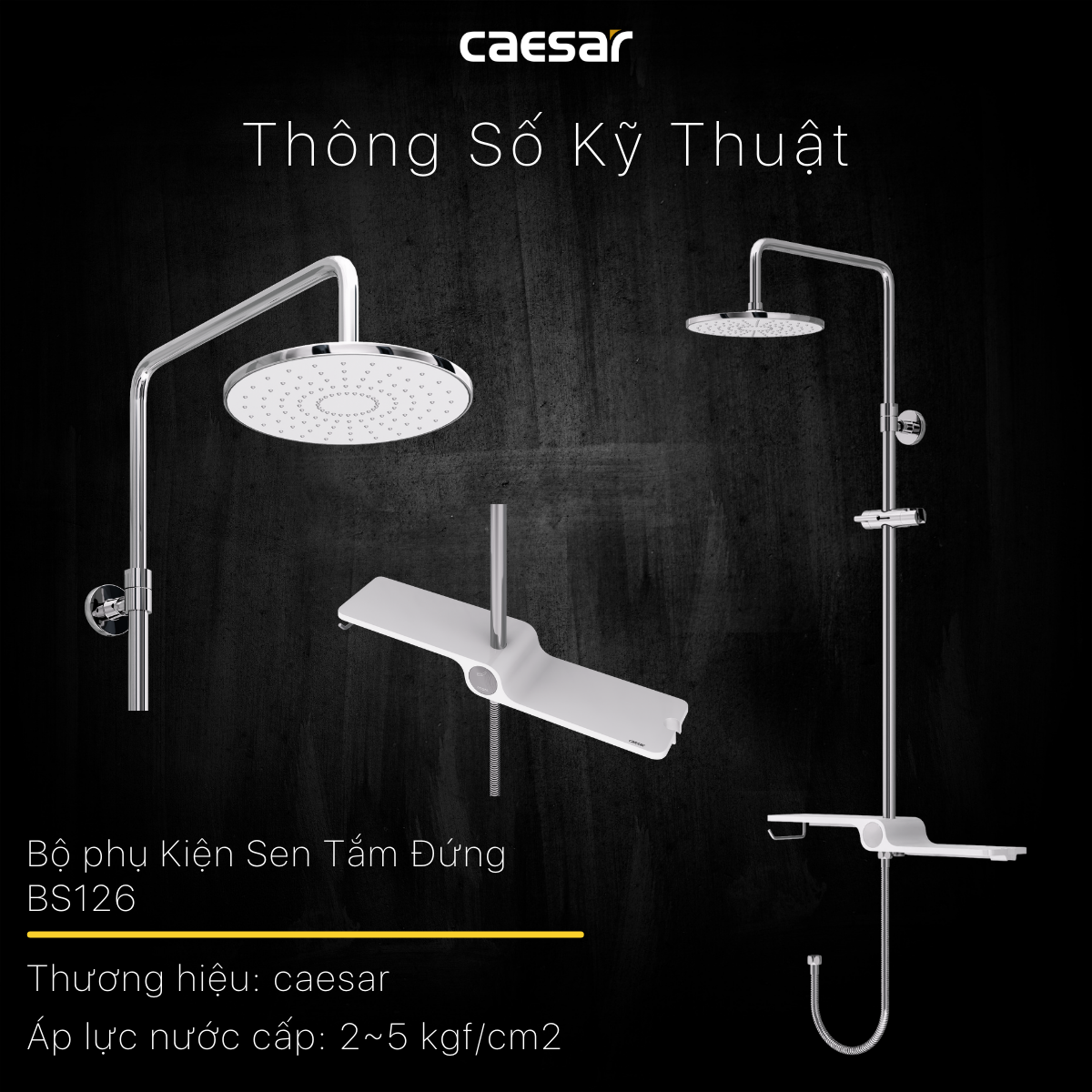 Bộ sen cây tắm đứng nóng lạnh Caesar BS126+S843C