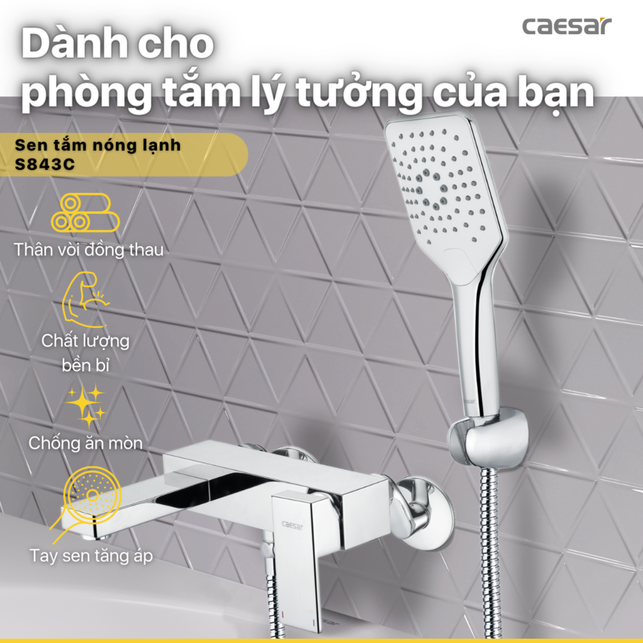 Bộ sen cây tắm đứng nóng lạnh Caesar BS126+S843C