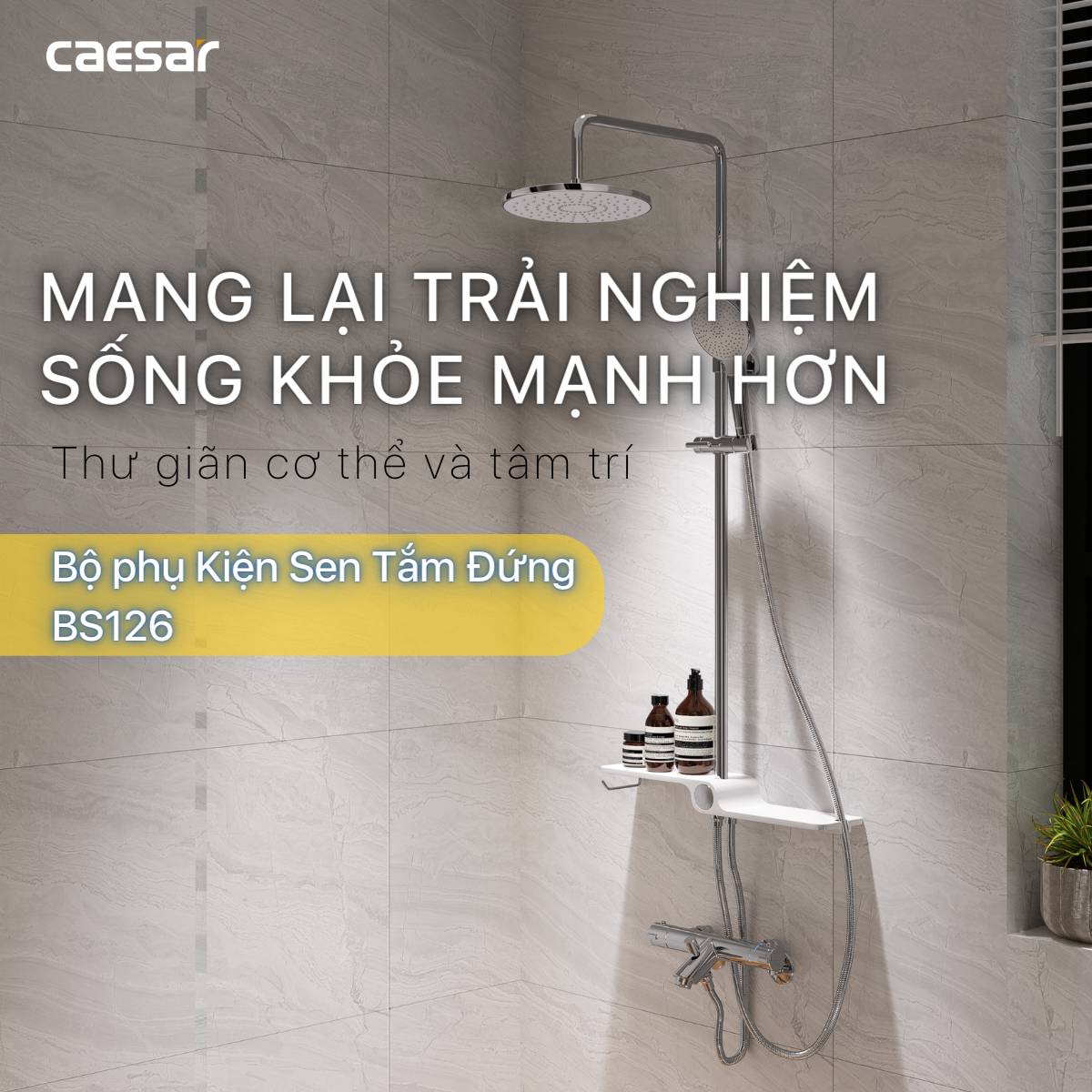 Bộ sen cây tắm đứng nóng lạnh Caesar BS126+S843C