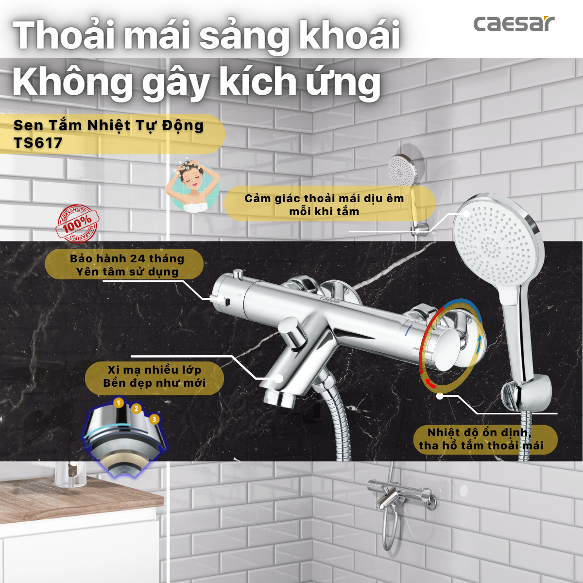 Bộ sen cây tắm đứng nhiệt độ Caesar BS126+TS617