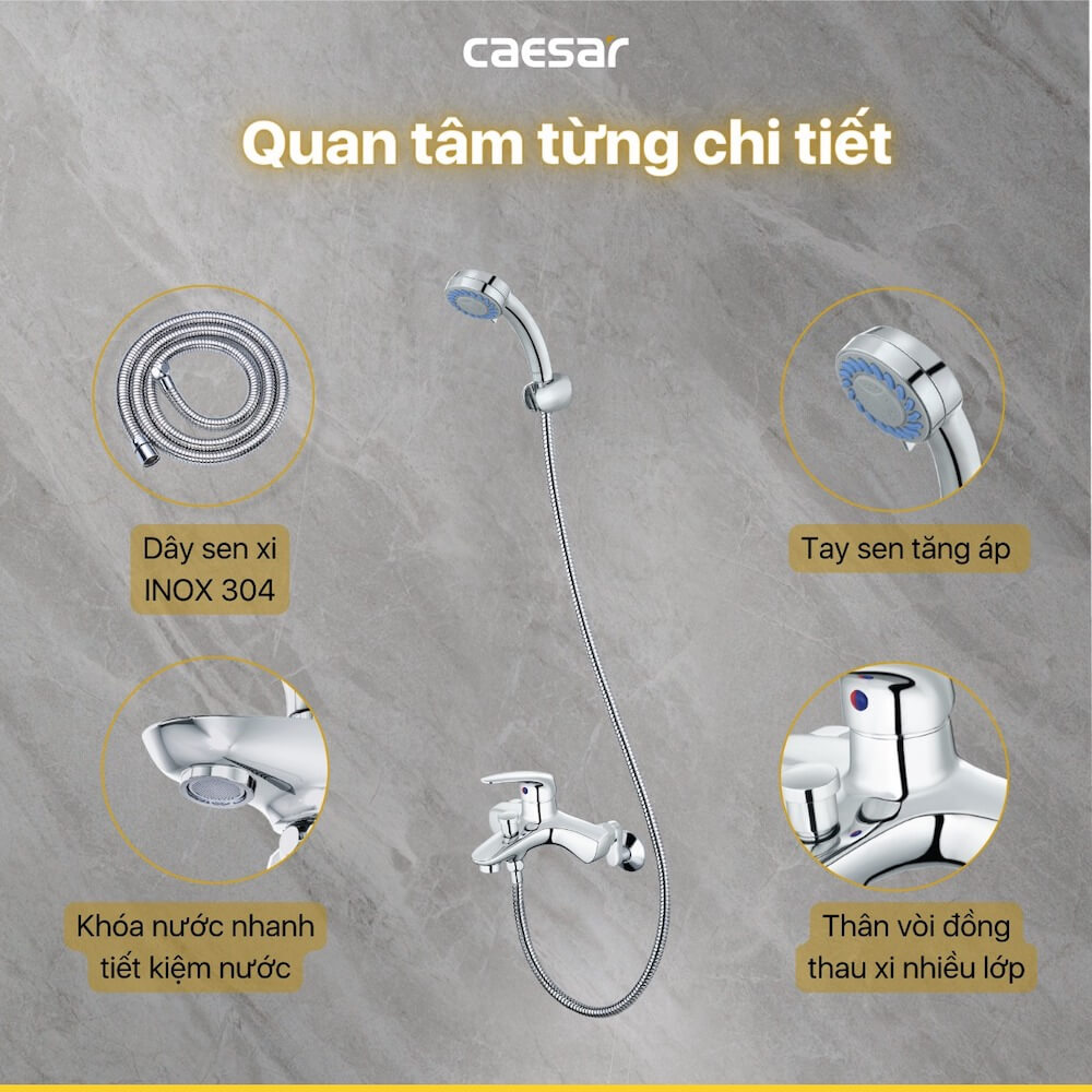 Bộ sen cây tắm đứng nóng lạnh Caesar BS127+S173C