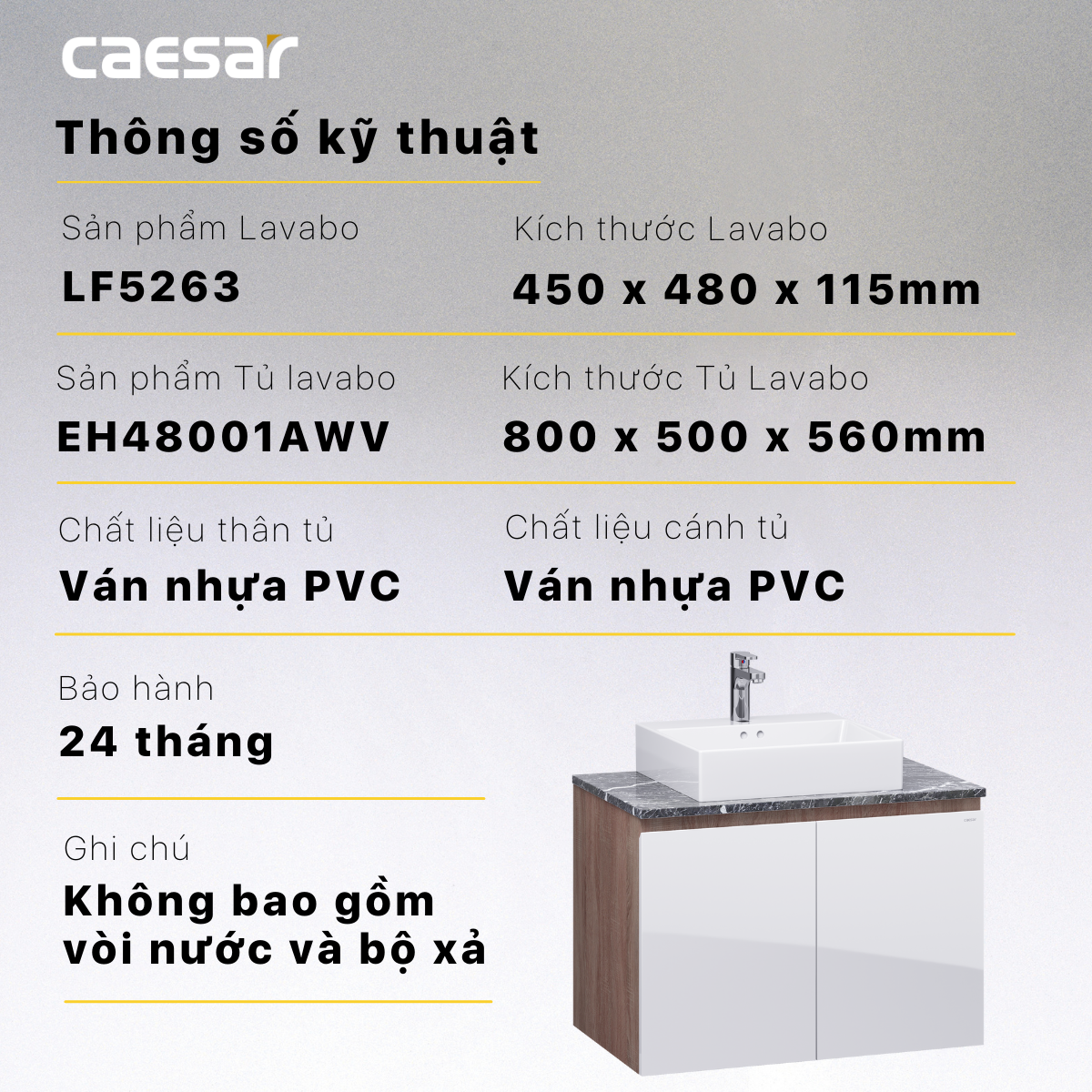 Bộ tủ chậu cabinet Caesar LF5263+EH48001AWV