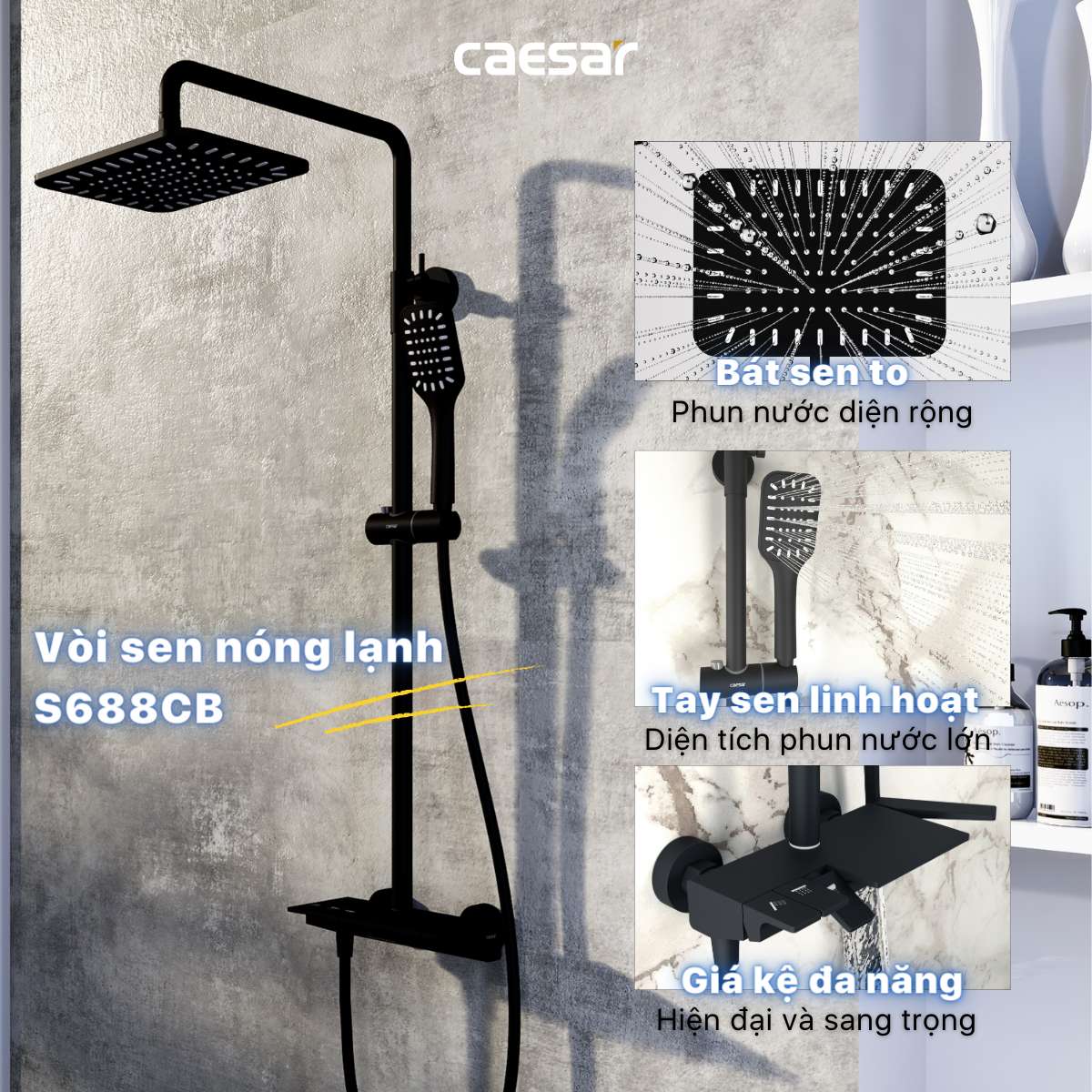 Bộ sen tắm cây nóng lạnh Caesar S688CB