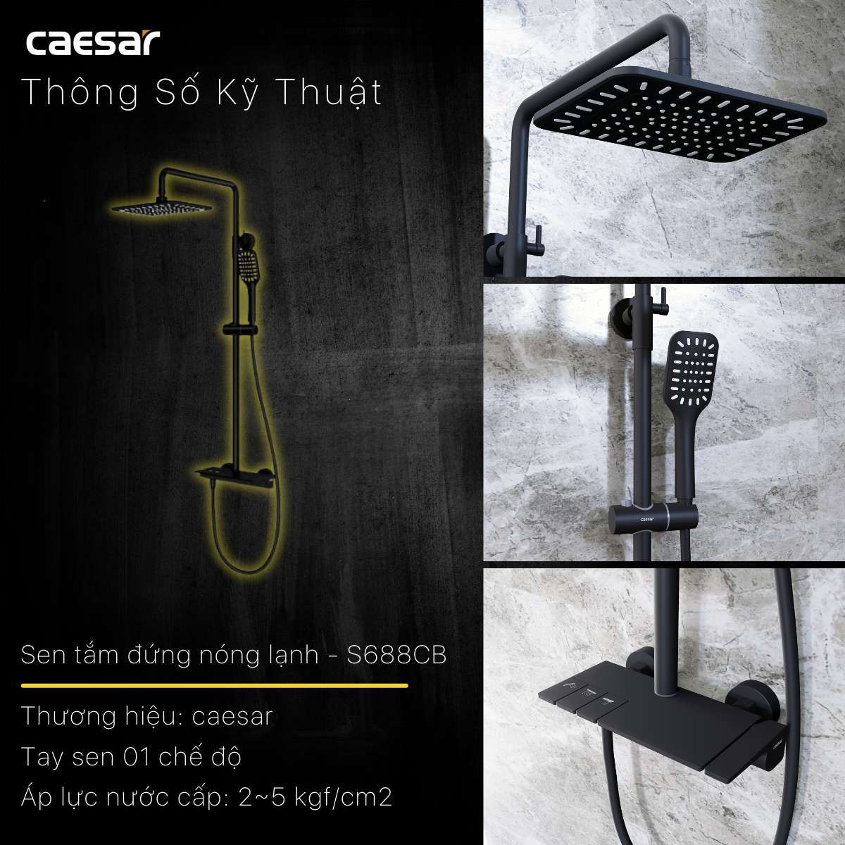 Bộ sen tắm cây nóng lạnh Caesar S688CB