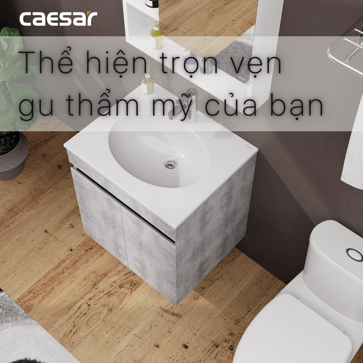 Bộ tủ chậu cabinet treo màu xám đậm Caesar LF5024+EH05024ASV