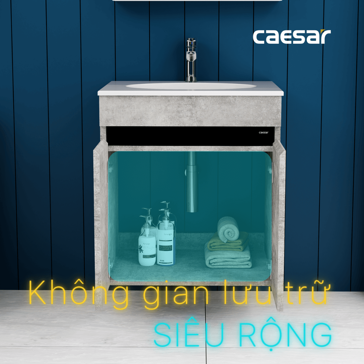 Bộ tủ chậu cabinet treo màu xám đậm Caesar LF5024+EH05024ASV
