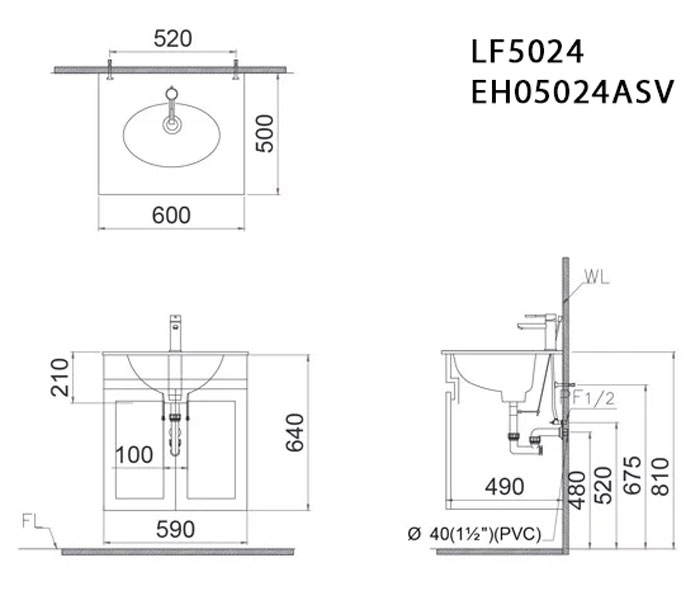 Tủ chậu cabinet treo màu xám đậm Caesar EH05024ASV