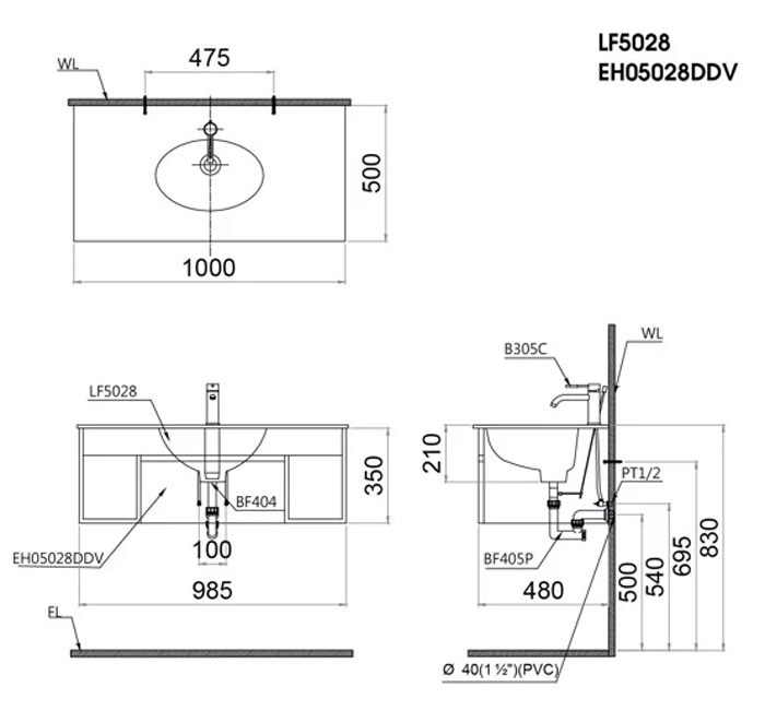 Tủ chậu cabinet treo màu trắng Caesar EH05028DDV