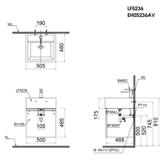 Tủ chậu cabinet treo màu trắng Caesar EH05236AV