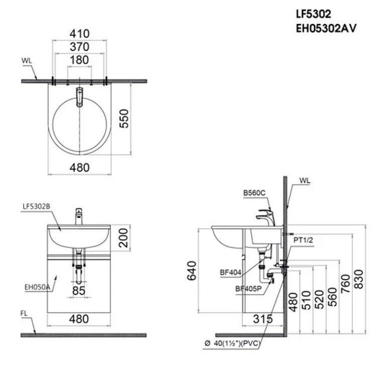 Tủ chậu cabinet treo màu trắng Caesar EH05302AV
