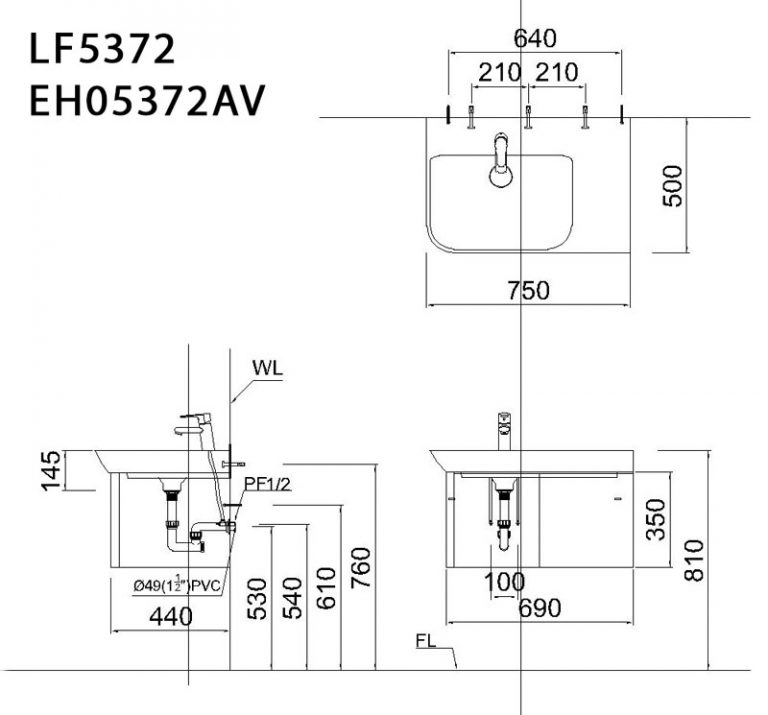 Tủ chậu cabinet treo màu trắng Caesar EH05372AV