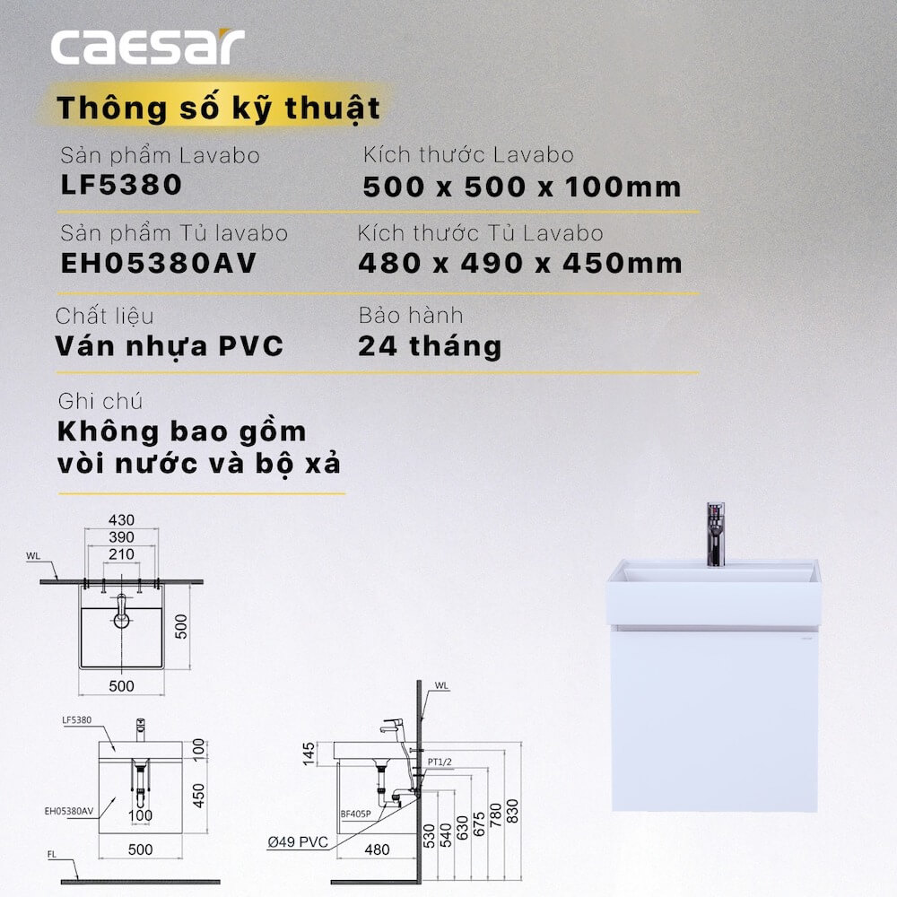 Tủ chậu cabinet Caesar EH05380AV