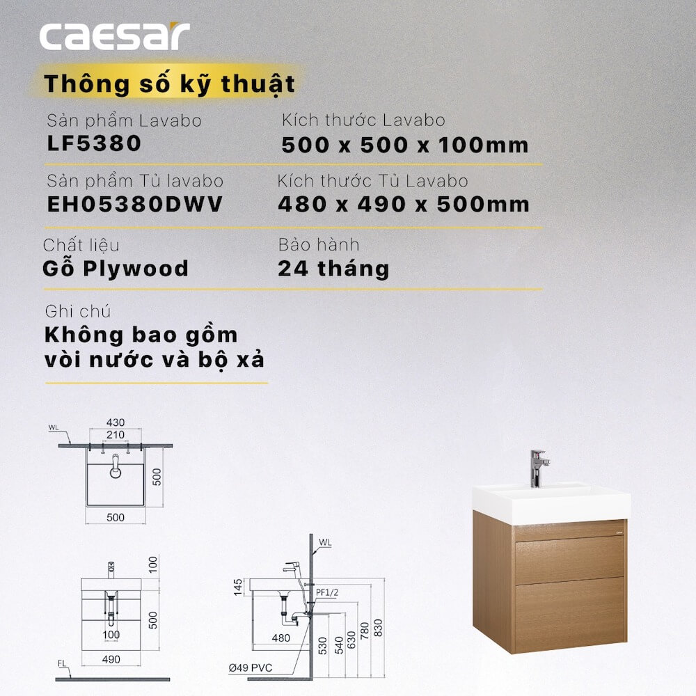 Tủ chậu cabinet Caesar EH05380DWV