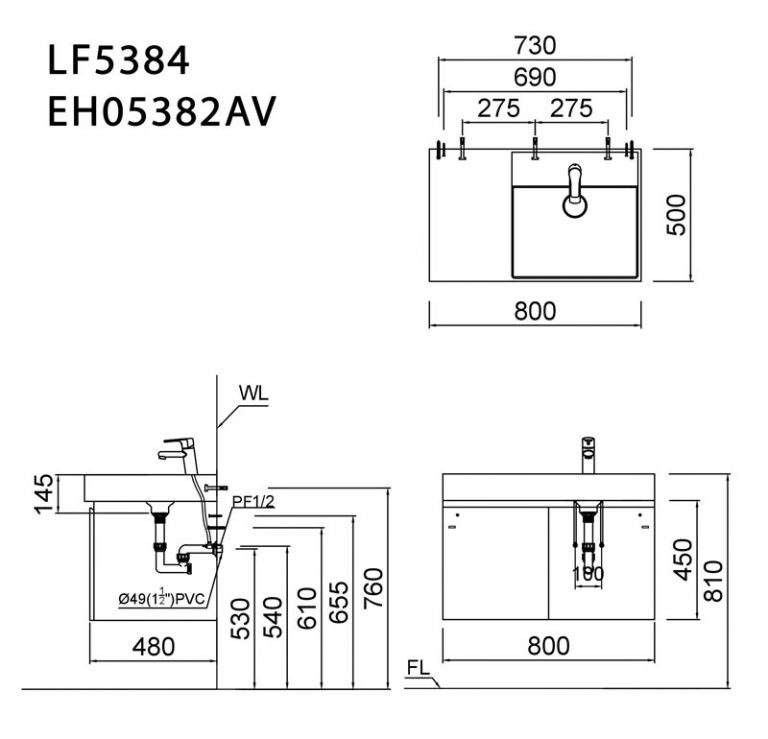 Tủ chậu cabinet treo màu vân gỗ Caesar EH05384DWV