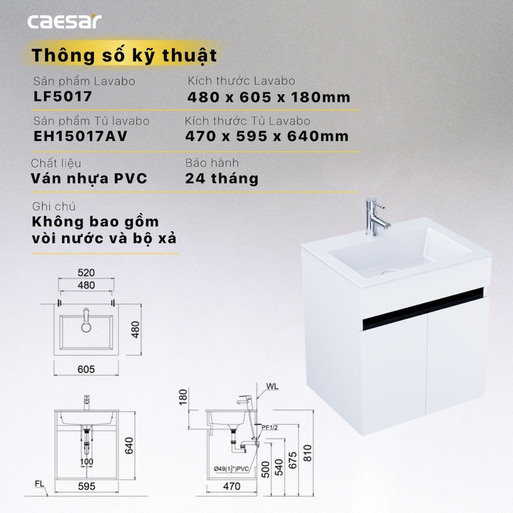Tủ chậu cabinet Caesar EH15017AV