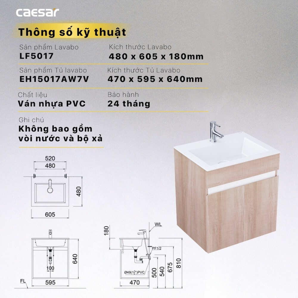Tủ chậu cabinet Caesar EH15017AW7V