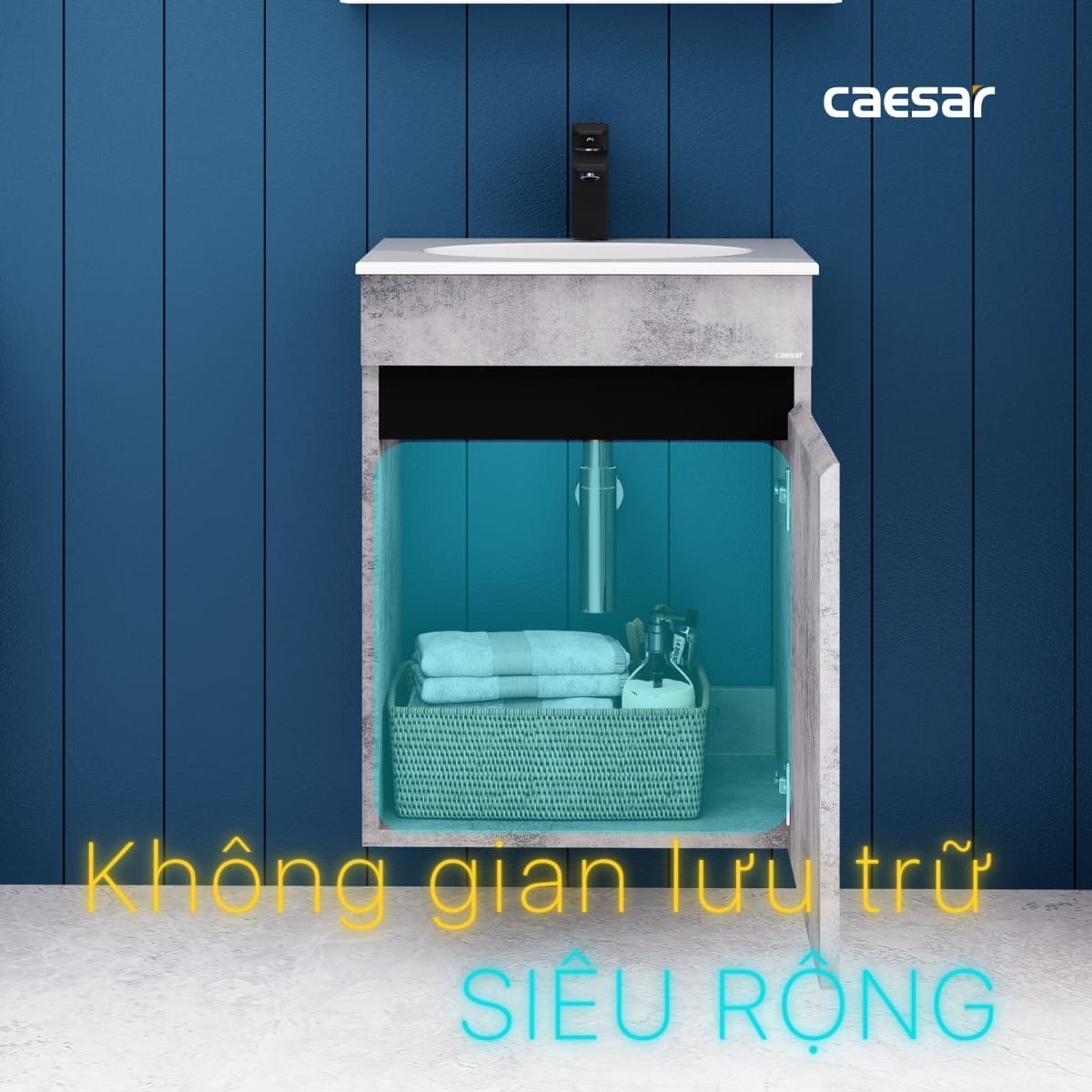 Tủ chậu cabinet treo màu xám đậm Caesar L5022+EH05022ASV