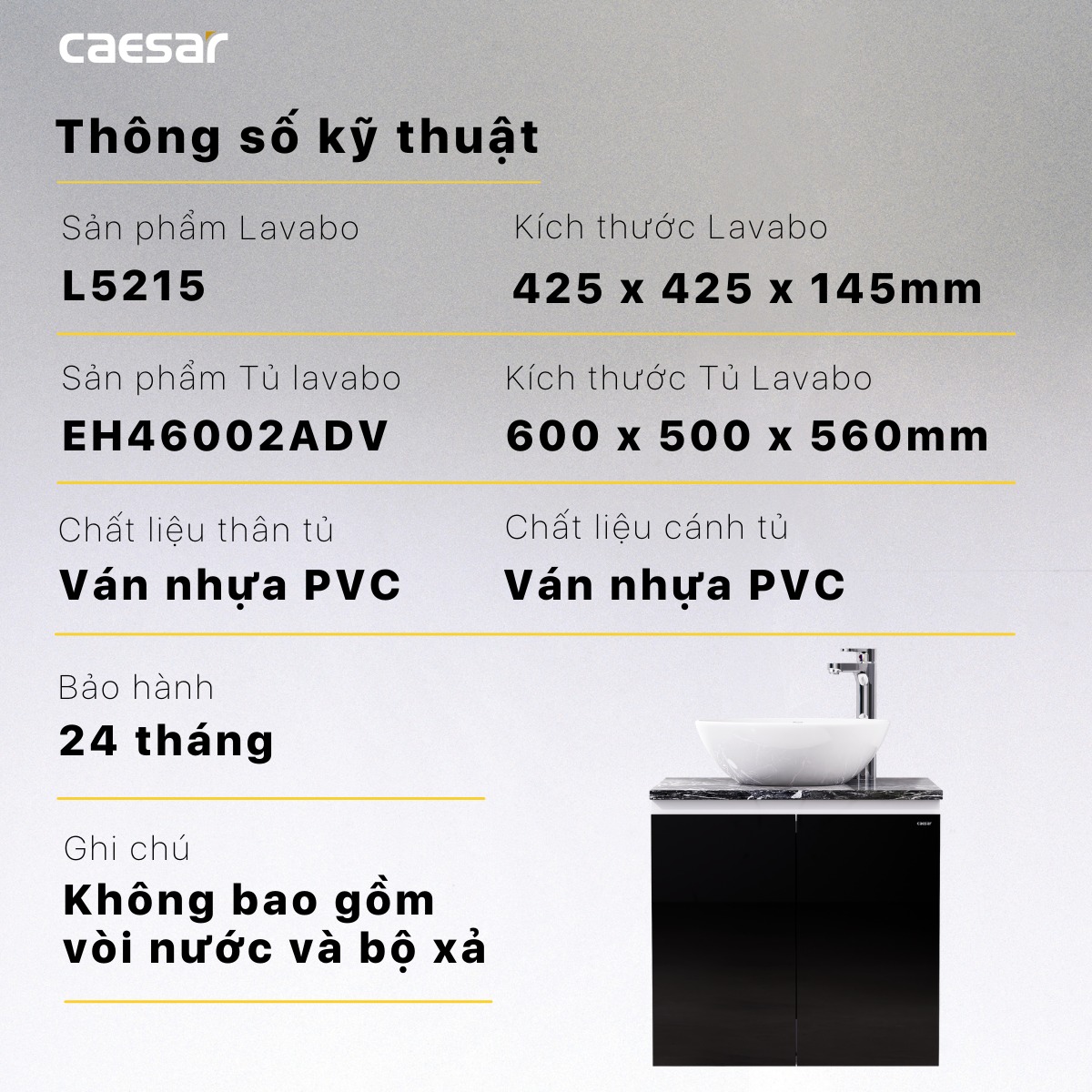 Bộ tủ chậu cabinet Caesar L5215+EH46002ADV