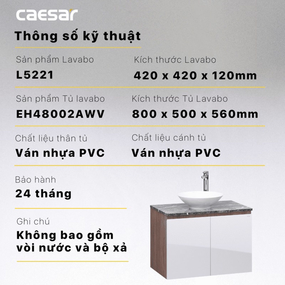 Bộ tủ chậu cabinet treo Caesar L5221+EH48002AWV