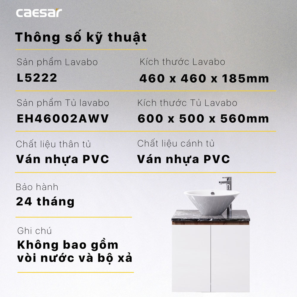 Bộ tủ chậu cabinet treo Caesar L5222+EH46002AWV