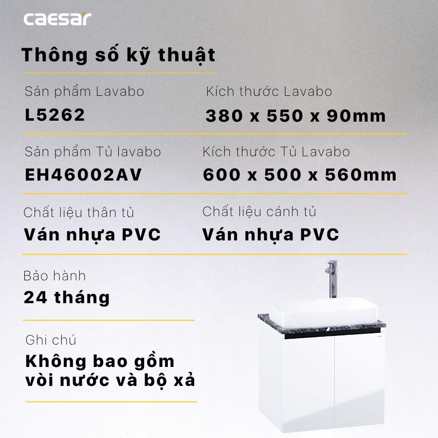 Bộ tủ chậu cabinet Caesar L5262+EH46002AV
