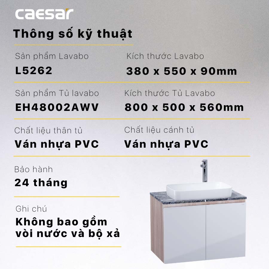 Bộ tủ chậu cabinet Caesar L5262+EH48002AWV