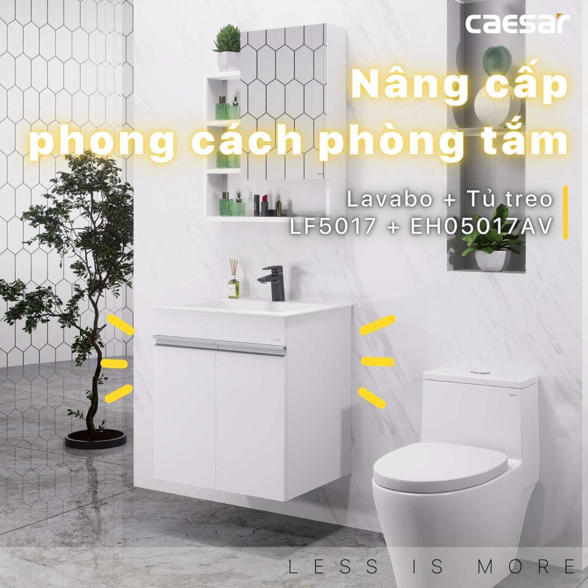 Bộ tủ chậu cabinet treo màu trắng Caesar LF5017+EH05017AV