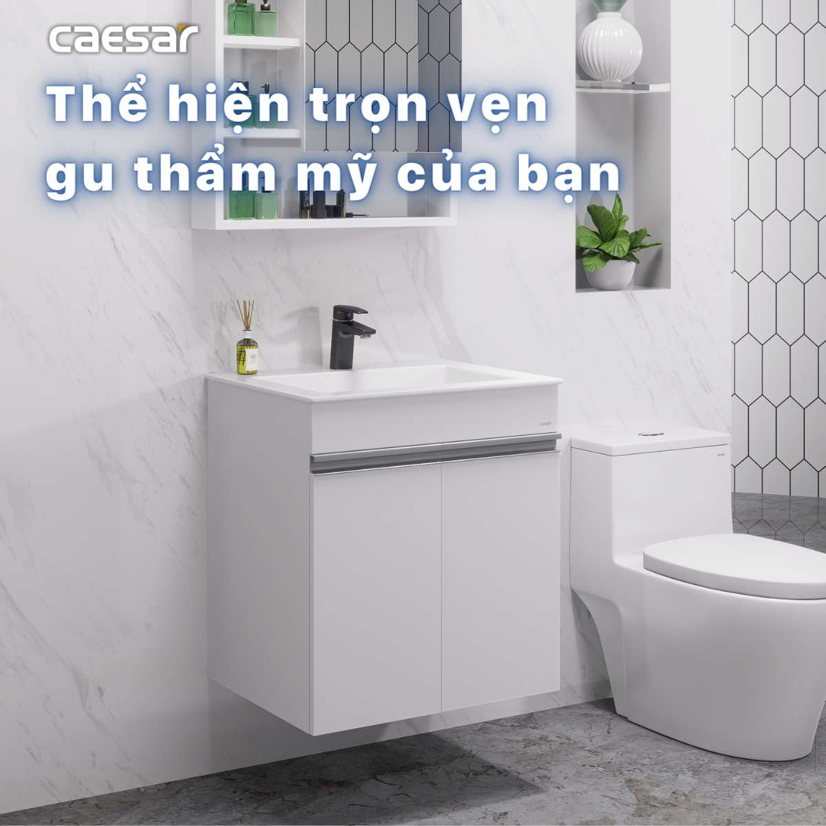 Bộ tủ chậu cabinet treo màu trắng Caesar LF5017+EH05017AV