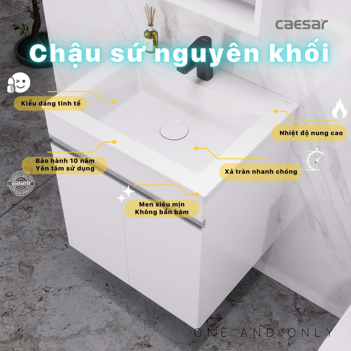 Bộ tủ chậu cabinet treo màu trắng Caesar LF5017+EH05017AV