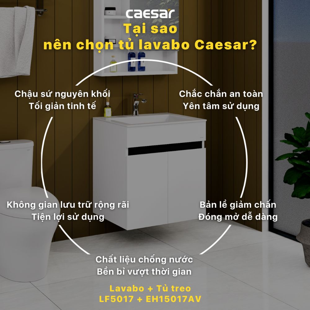 Bộ tủ chậu cabinet treo màu trắng Caesar LF5017+EH15017AV