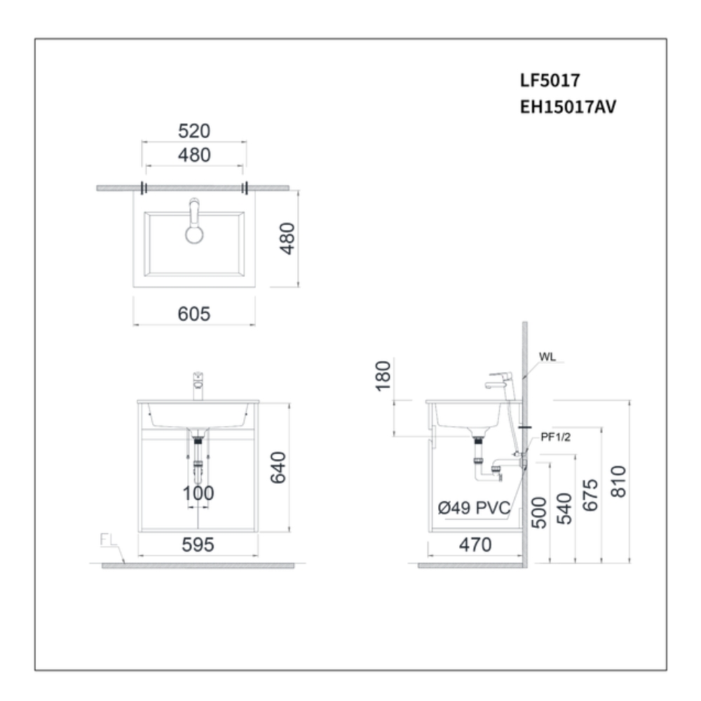 Bộ tủ chậu cabinet treo màu trắng Caesar LF5017+EH15017AV