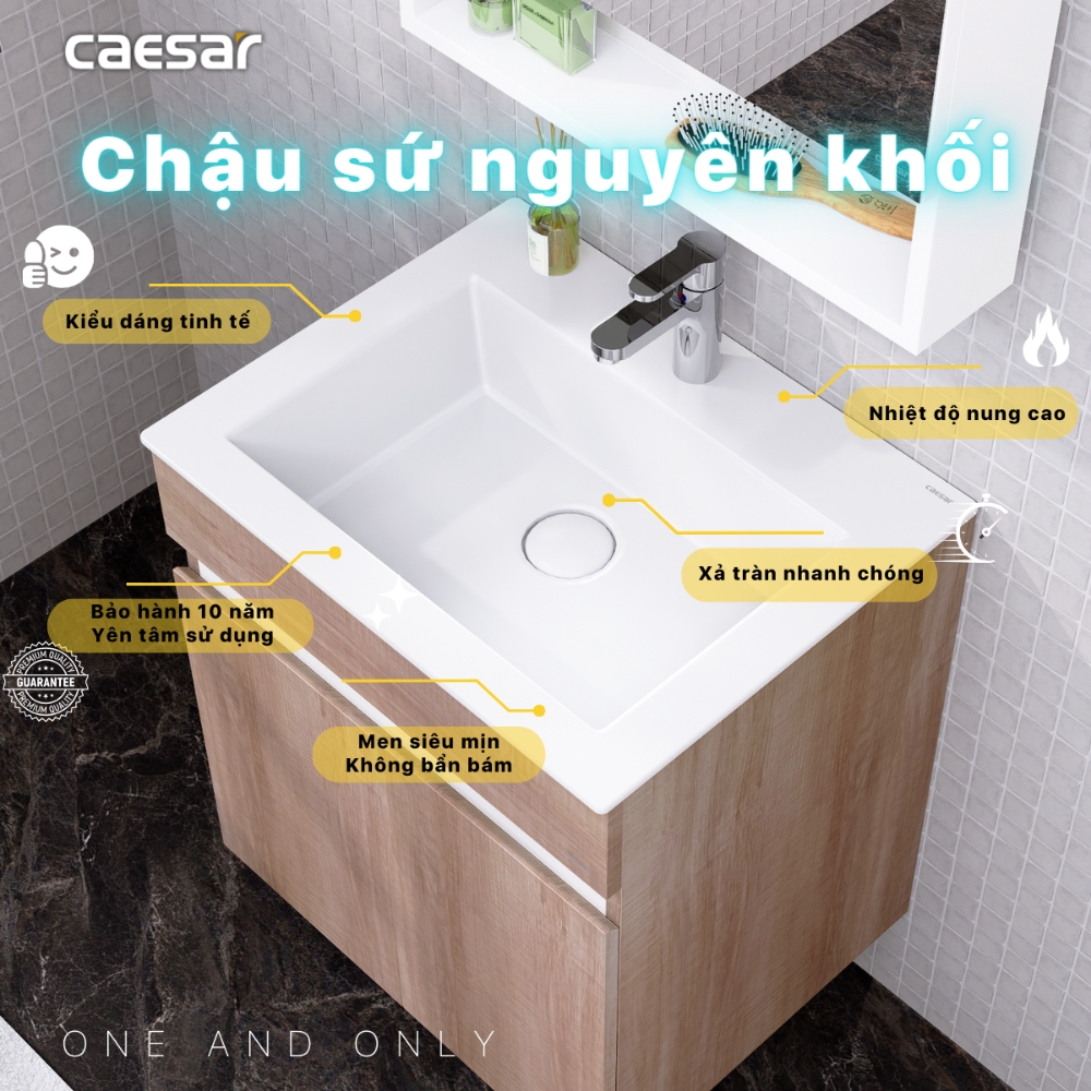 Bộ tủ chậu cabinet treo vân gỗ Caesar LF5017+EH15017AW7V