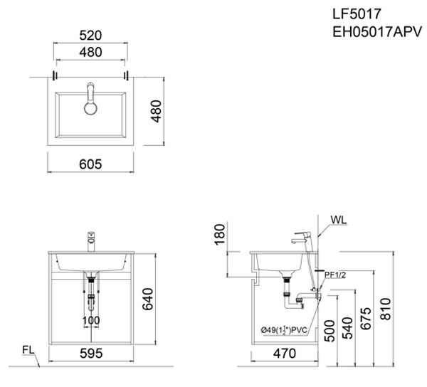 Bộ tủ chậu cabinet treo màu hồng Caesar LF5017+EH05017APV