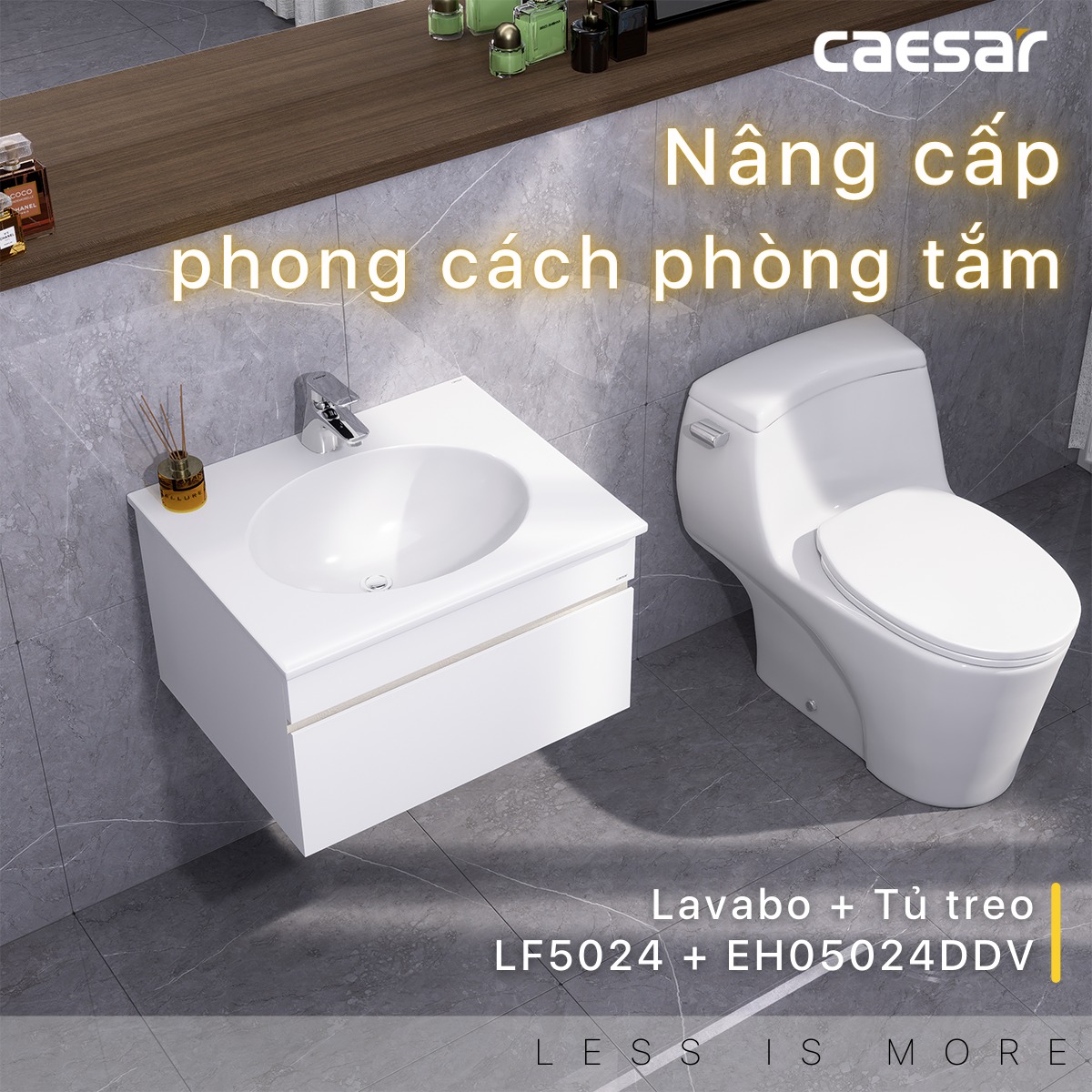 Bộ tủ chậu cabinet treo màu trắng Caesar LF5024+EH05024DDV