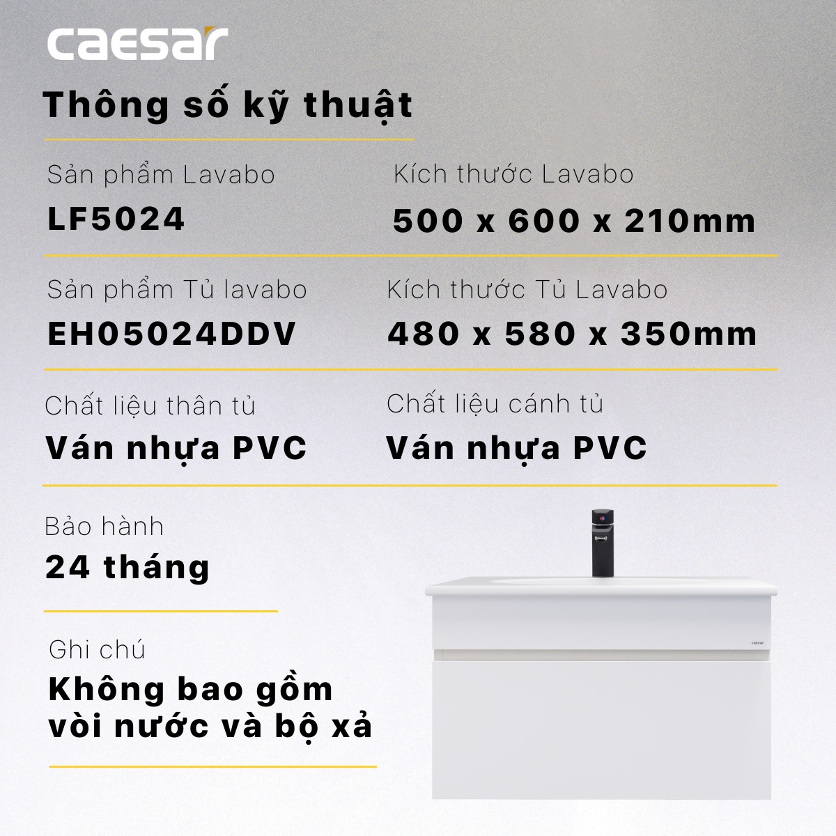 Bộ tủ chậu cabinet treo màu trắng Caesar LF5024+EH05024DDV