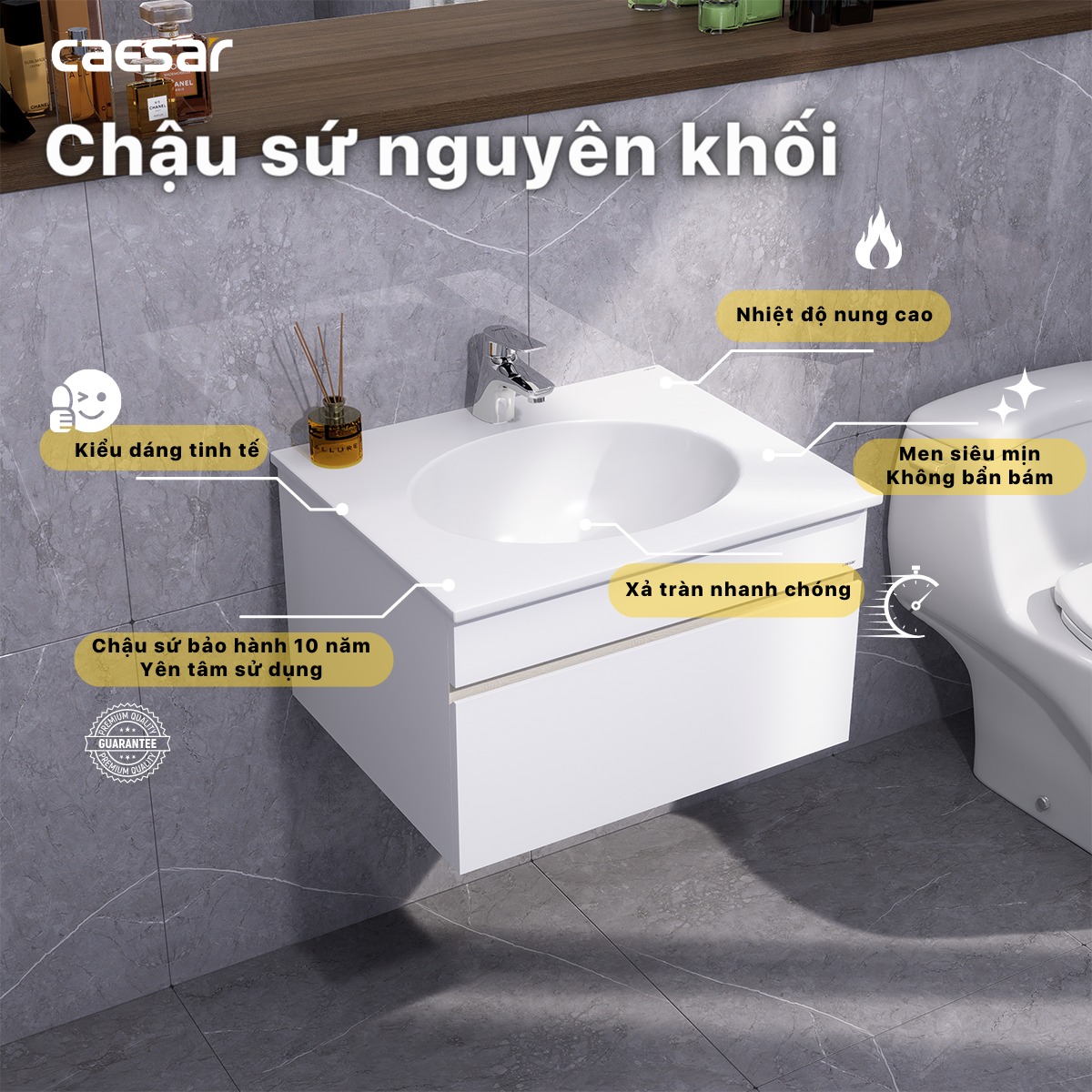 Bộ tủ chậu cabinet treo màu trắng Caesar LF5024+EH05024DDV