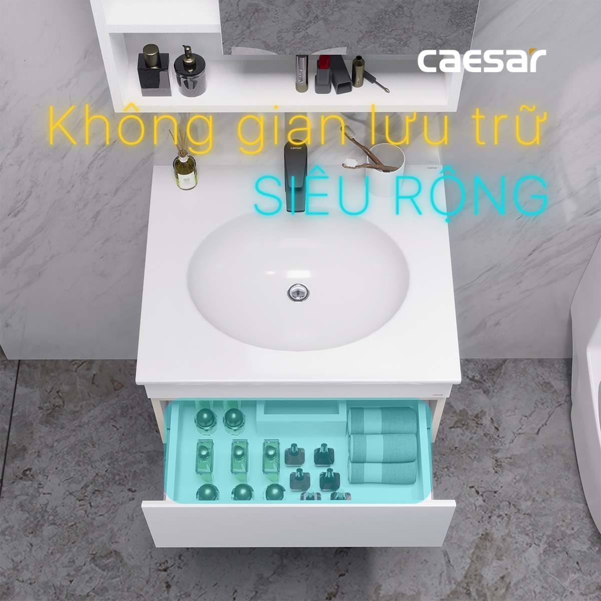 Bộ tủ chậu cabinet treo màu trắng Caesar LF5024+EH05024DDV